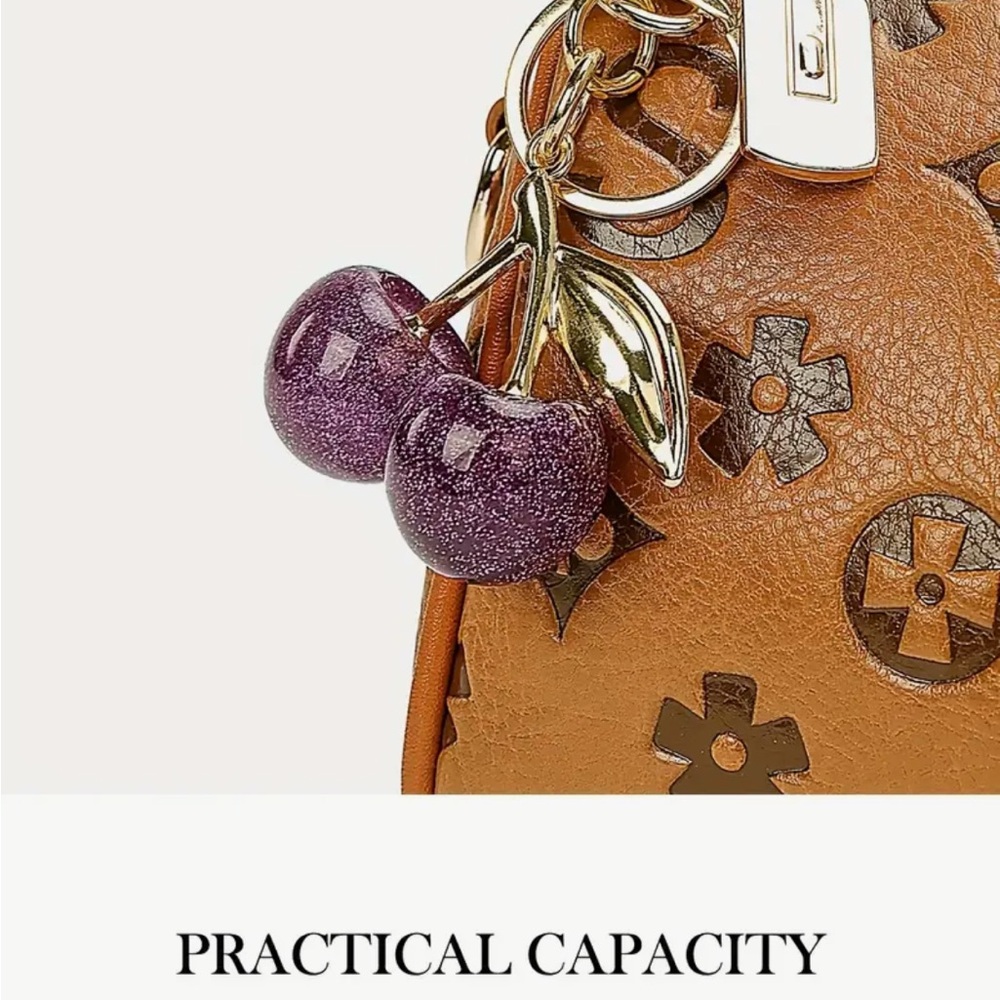 Carmel Monogram Barrel Crossbody Bag Purple Cherry Charm NIP - Picture 11 of 14